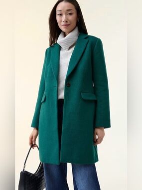 NEW ANN TAYLOR NIGHT GARDEN GREEN WOOL BLEND CHESTERFIELD COAT SZ L
